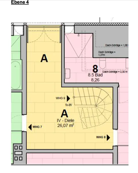 Ebene 4 mit Treppe zu Wohnung 7 + 8