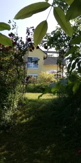 Haus Südansicht - Haus kaufen in Lauf - Naturnahes Einfamilienhaus mit Südterrasse und Natursteinheizung.