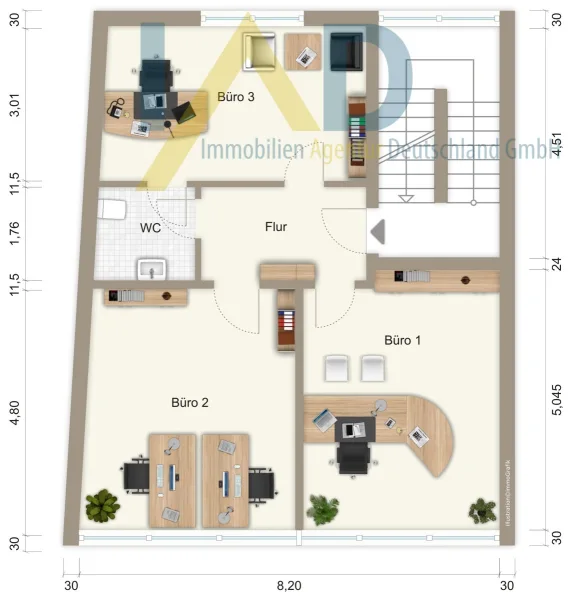 Grundriss möbliert - Büro/Praxis mieten in Schweinfurt - Kleines, aber feines City-Büro - nur ihre Büromöbel fehlen noch !!!