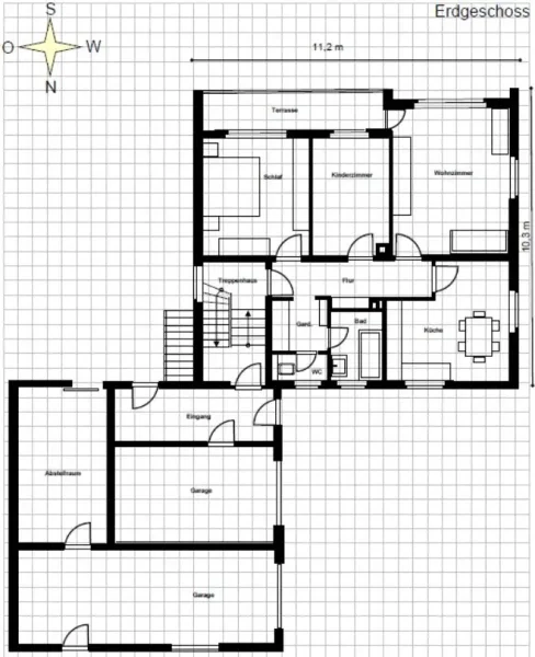 Grundriss EG - Haus kaufen in Blaustein / Bermaringen - Vielfältige Nutzungsmöglichkeiten: Zwei-Dreifamilienhaus mit Garagen und großem Garten