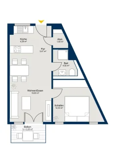 Grundriss - Wohnung mieten in München / Allach - Erstbezug 2. Zimmer Wohnung inkl. Einbauküche und Balkon.