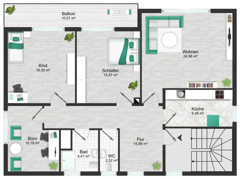 GrundR OG mit Balkon - Wohnung mieten in Mühldorf - Mühldorf Rottstr.: 4 Zi. OG-Wohnung in ruhiger Lage mit Balkon