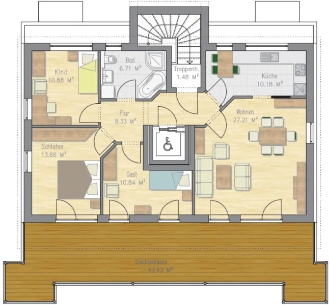 GR Penthouse - Wohnung kaufen in Waldkraiburg - Moderne 4 Zi. Penthouse-Wohnung mit gr. Dachterrasse, 2 TG- und 1 Außenstellpl.