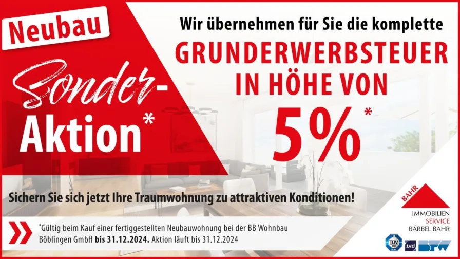 Grunderwerbsteueraktion - Wohnung kaufen in Sindelfingen - Offene Besichtiung am Sa., 09.11. von 10:30-12 Uhr und So., 10.11. von 16-17:30 Uhr!