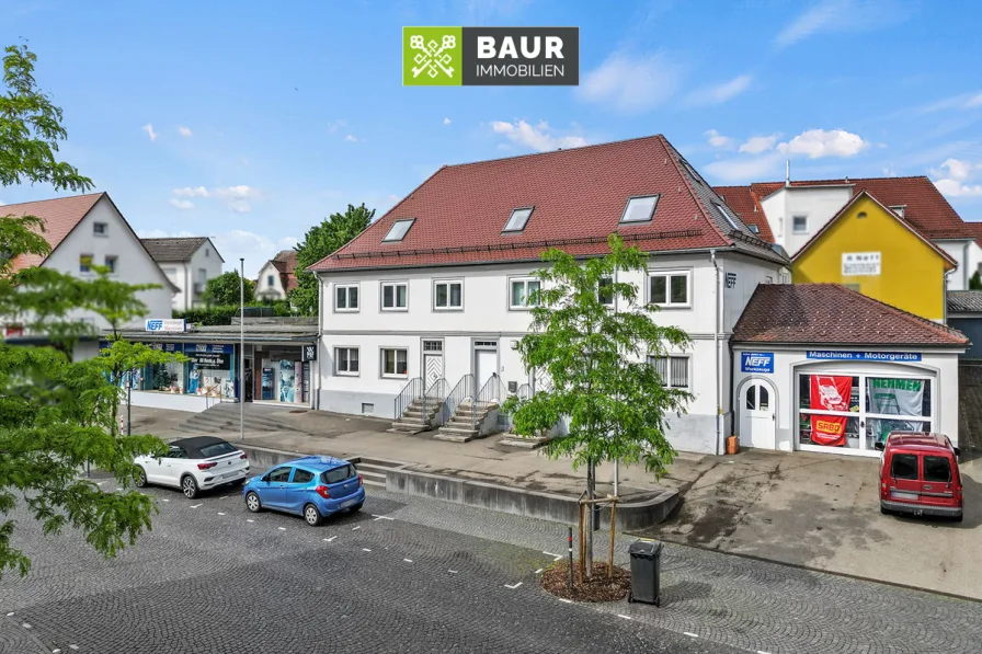 Luftaufnahme - Haus kaufen in Bad Schussenried - "Mehrfamilienhaus & Gewerbeareal im Zentrum von Bad Schussenried"