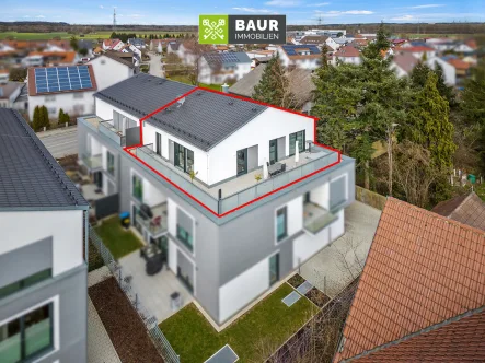 Luftaufnahme - Wohnung kaufen in Illerrieden - Junge moderne Barrierefreie Wohnung aus dem Jahr 2019 mit Dachterrasse und inkl. Außenstellplatz.