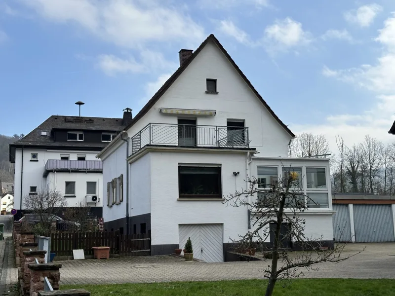 Ansicht zum Neckar - Haus kaufen in Neckarsteinach - Solides Einfamilienhaus mit großem Platzangebot und 5 Garagen in unmittelbarer Nähe zum Neckar
