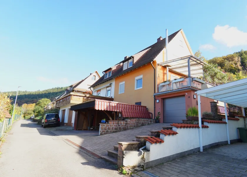 Straßenansicht - Haus kaufen in Eberbach - Nicht-alltägliche Doppelhaushälfte mit vielen "Extras" in Zentrumsnähe