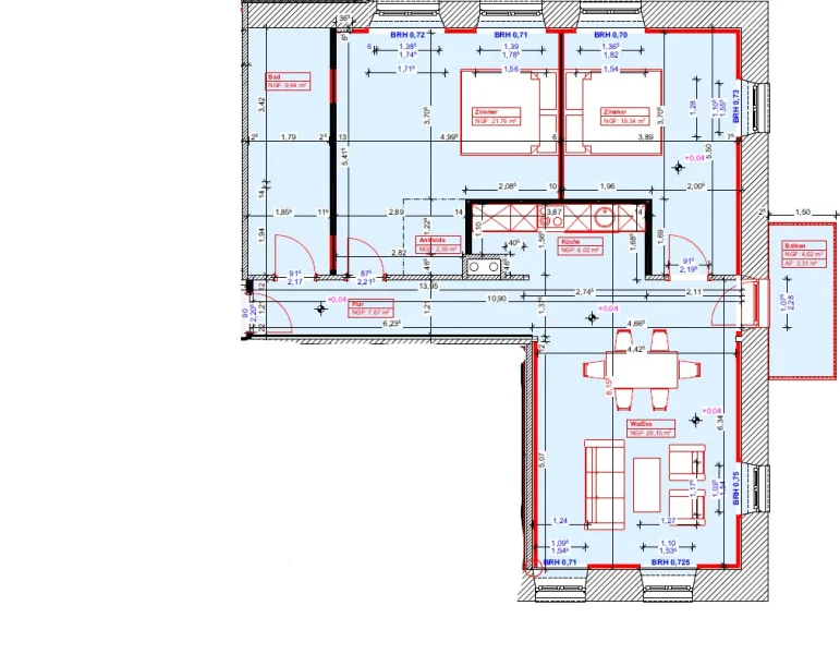 Grundriss 3 Zi - Wohnung mieten in Rickenbach - Großzügige, frisch sanierte Wohnung im Fernblick Rickenbach !