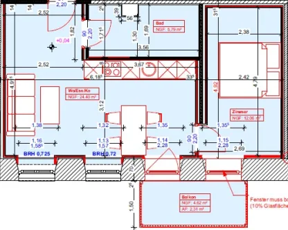 Grundriss 2 Zi - Wohnung mieten in Rickenbach - Frisch sanierte Wohnung mit Alpensicht !