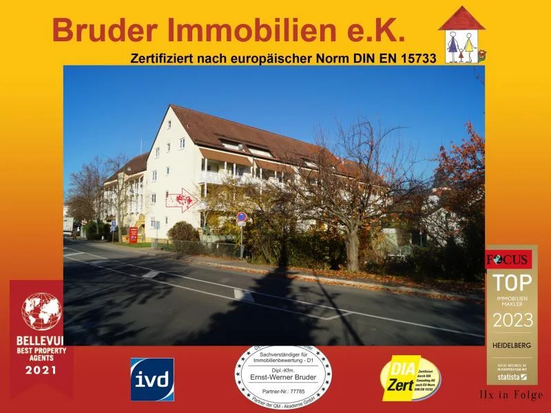 Süd-Fassade - Wohnung kaufen in Leimen - Leimen: 3 ZKB mit TG-StPl und Südbalkon, 1.OG, Kurpfalz-Centrum,  keine Käufer-Prov., LEER