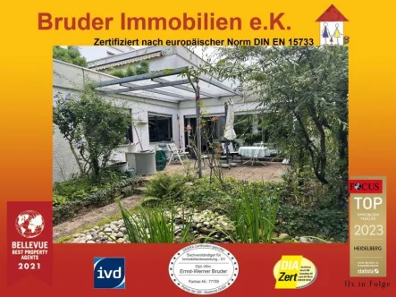 Garten mit Terrasse - Haus kaufen in Heidelberg - Heidelberg-Emmertsgrd: Terrassenhaus direkt am Wald, 47m² WZ, ELW mgl., Garage, keine K-Prov., FREI