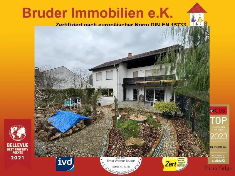 Gartenseite ganze Breite 13m - Haus kaufen in Neulußheim - Neulußheim: EFH 13m breit, 3 Bäder,  modernisiert, Ausbaureserve, FREI