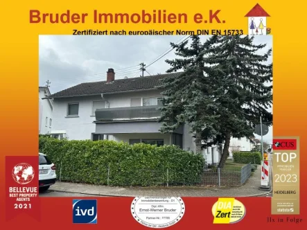 Strassenansicht Eckgrundstück - Haus kaufen in Walldorf - Walldorf, freistehendes EFH, 2 Bäder, 4 Balkone/Terr., 2 Garagen, keine K-Prov.