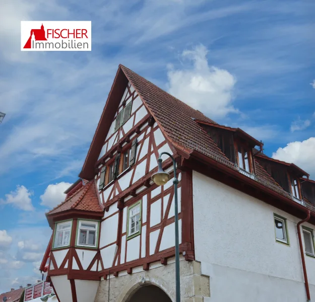 Außenansicht - Haus kaufen in Mühlacker - Ehemalige Schloßschneiderei - denkmalgeschütztes Fachwerkhaus mit großem Garten...