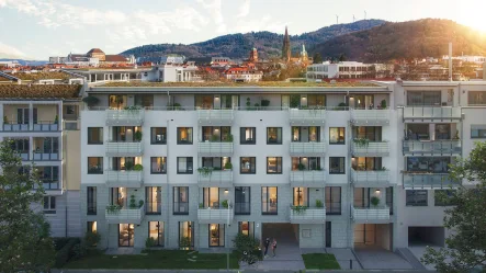 Luftbild als unverbindliche Visualisierung - Zinshaus/Renditeobjekt kaufen in Freiburg - Vermietetes 2-Zimmer-Neubauapartment/19 % UMSATZSTEUERRÜCKERSTATTUNG!