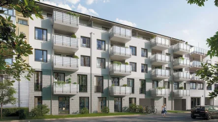 Außenansicht als unverbindliche Visualisierung - Zinshaus/Renditeobjekt kaufen in Freiburg - 4% Rendite - Neubau-Ferienwohnungen nahe der Innenstadt - Langfristig an einen Betreiber vermietet.