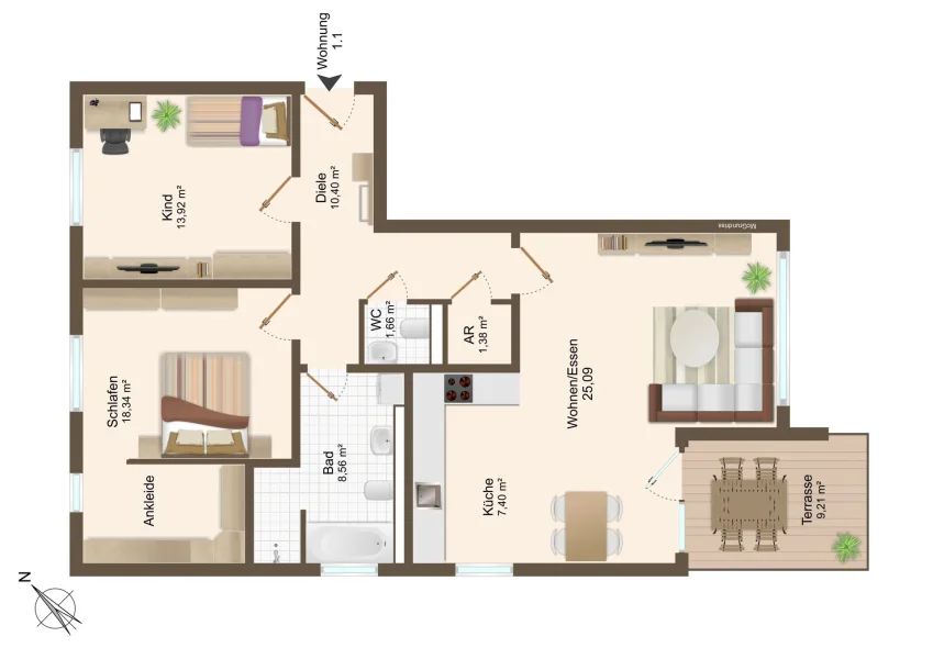 Wat_WE1 - Wohnung kaufen in Tengen - Attraktive 3 -Zimmer EG Wohnung mit Terrasse, mit Süd-Ost Ausrichtung