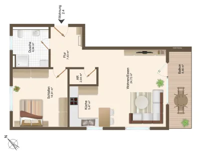 Wat_Haus2_WE4 - Wohnung kaufen in Tengen - Attraktive 2-Zimmerwohnung mit perfektem Schnitt! 1.Obergeschoss, Haus.2