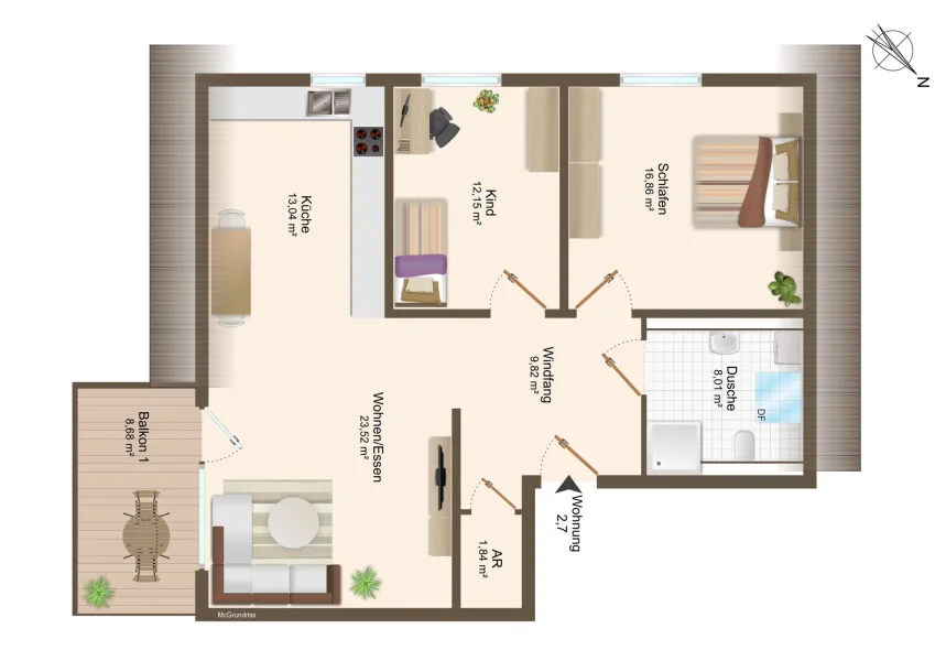 Wat_Haus2_WE7 - Wohnung kaufen in Tengen - Barrierefreie 3-Zimmerwohnung im DG mit einmaligem Raumgefühl!