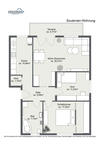 Souterrain-Wohnung - 2D Grundriss