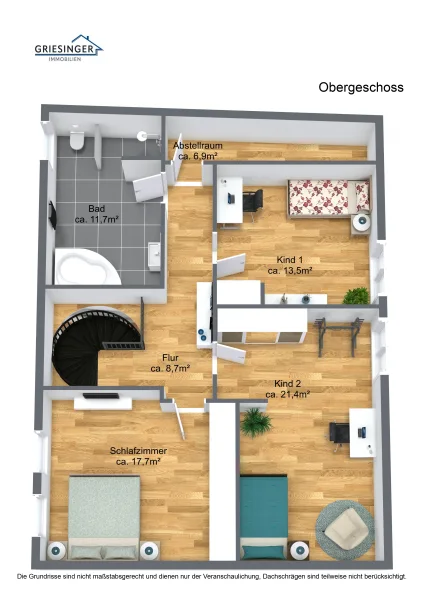 W3 - Obergeschoss - 3D Grundriss