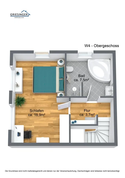 W4 - Obergeschoss - 3D Grundriss