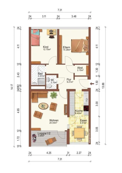 3-ETW 1OG, Grundriss