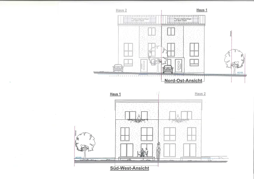 H399 Hausansichten - Haus kaufen in Gaggenau - Erstbezug - 2 neue hochwertige DHH mit jeweils ca. 160m² Wfl. - Selbstausbaupreis