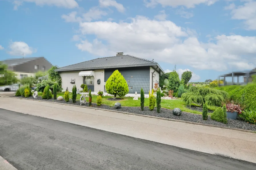 Straßenansicht mit Blick in Garten