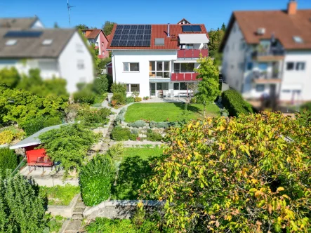 Drohne hinten - Haus kaufen in Pfinztal / Wöschbach - Neuwertiges, bezugsfreies 2-Familienhaus mit Aussicht