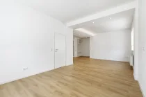 Küche und Speisekammer mit Blick auf das Wohnzimmer