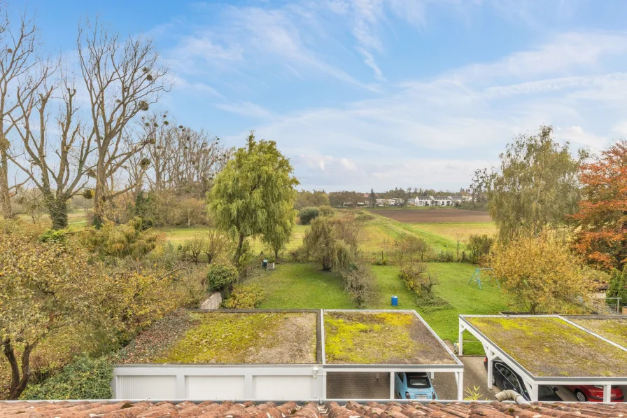 Ausblick vom Balkon - Wohnung kaufen in Karlsruhe - Dachterrasse mit Ausblick in die Natur: geräumige 3-4-Zimmerwohnung mit Garage in Knielingen