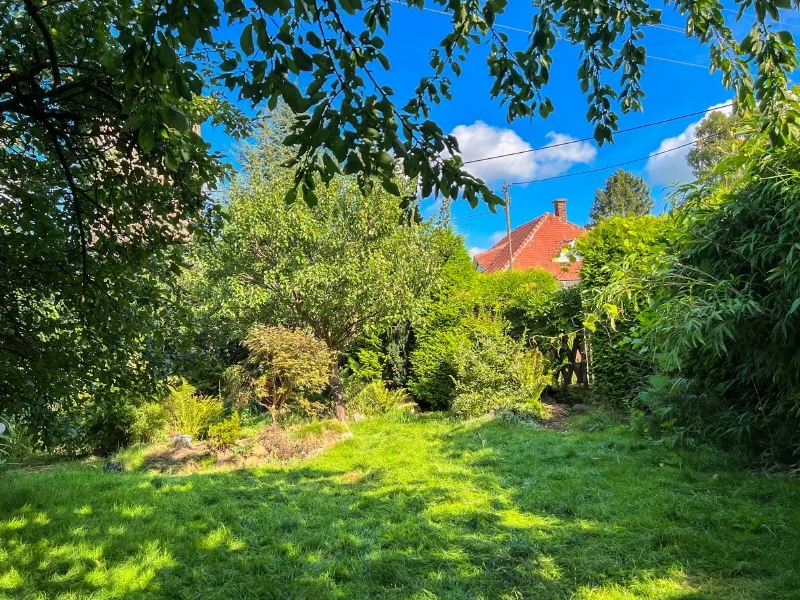 Blick von der Haustür in den Garten auf Nordwest