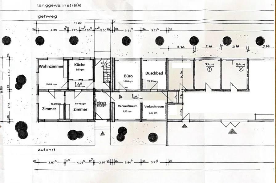 Grundriss EG, Büro, Vorderteil Halle