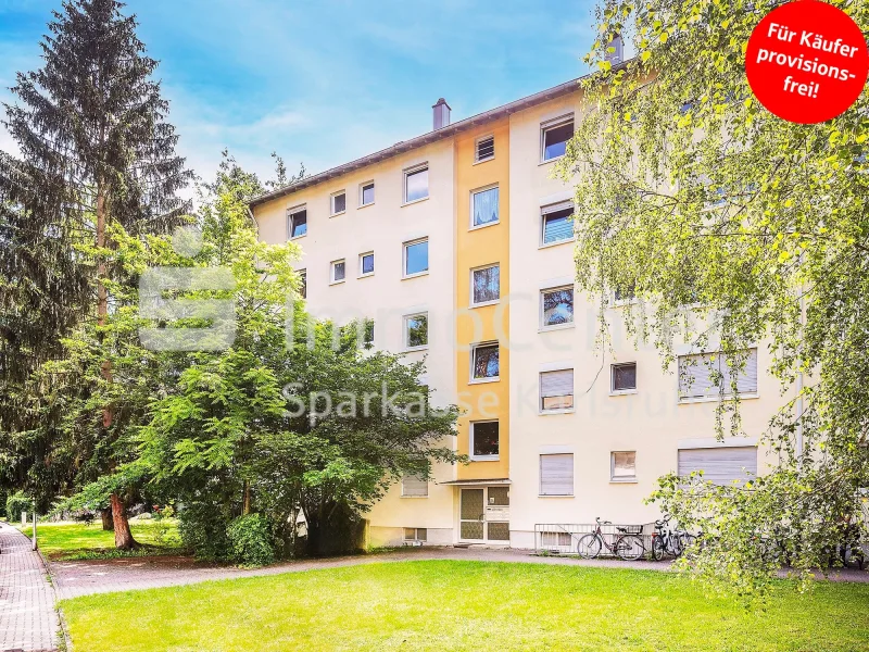 Frontansicht - Wohnung kaufen in Karlsruhe - Wohnen im Grünen: Charmante 4-Zimmer-Wohnung mit gemütlichem Balkon