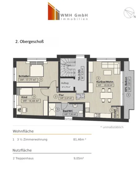 Grundriss 2. OG mit Wfl.