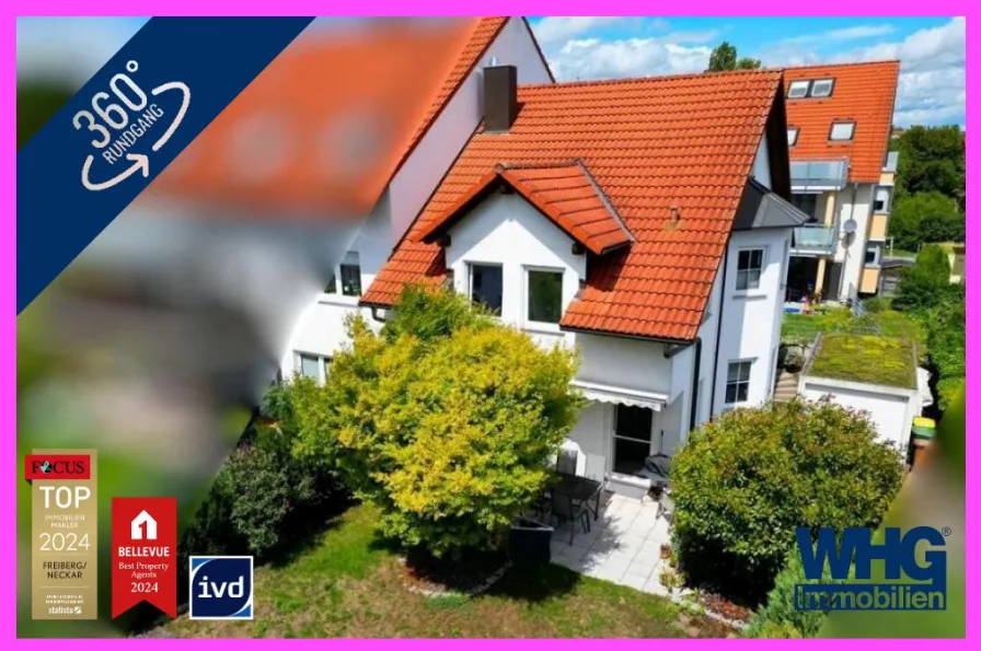 Hausansicht - Haus kaufen in Freiberg am Neckar - Doppelhaushälfte mit Kachelofen und großem Garten sowie einer Garage und Pkw-Stellplatz