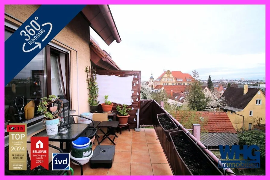 Balkon mit Ausblick - Wohnung kaufen in Bietigheim-Bissingen / Bietigheim - Gepflegte 2-Zimmer-Wohnung mit großem Balkon und einem Tiefgaragenstellplatz