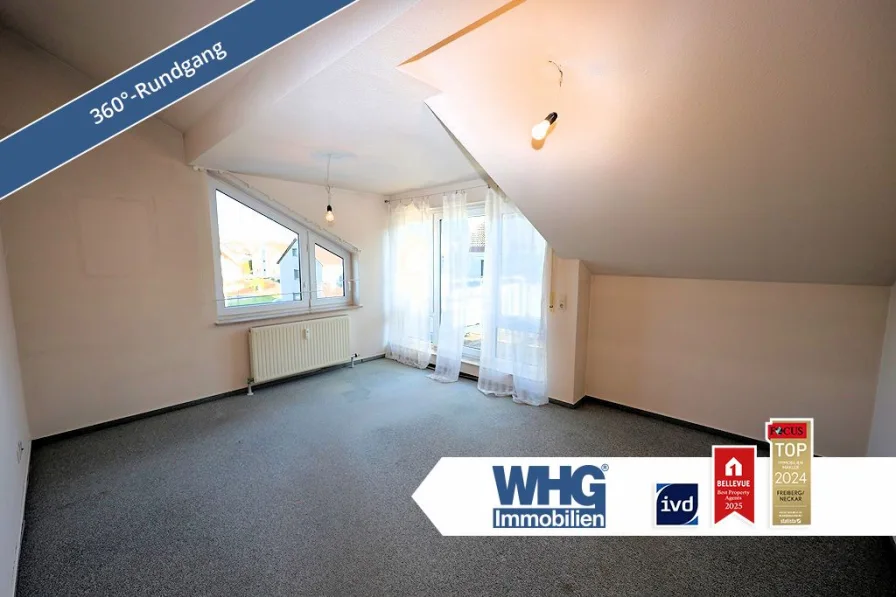 Wohn-und Essbereich - Wohnung kaufen in Freiberg am Neckar / Beihingen - Helle 2-Zimmer-Dachgeschosswohnung mit Balkon, TG und Pkw-Stellplatz