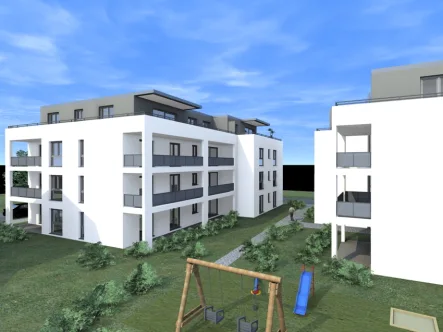 Ansicht Nordwest_Südwestseite - Wohnung kaufen in Lörrach - Neubau* Raumerlebnis - Was gute Architektur auszeichnet. Helle 3-Zimmer Wohnung mit Balkon und Lift.