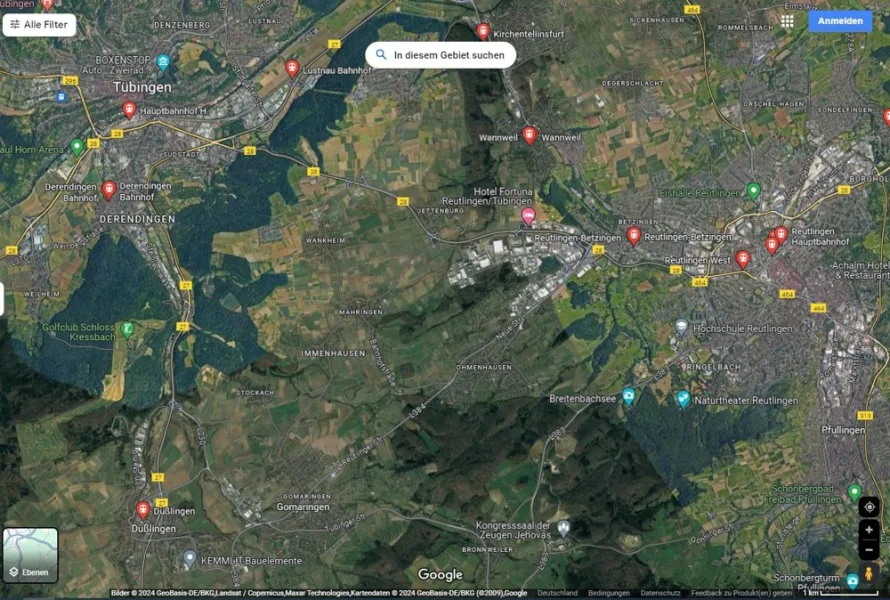 Google Ansicht, Nähe zu Tübingen und Reutlingen
