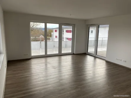 Wohnzimmer - Wohnung mieten in Obersontheim - Moderne 2-Zimmerwohnung inkl. Einbauküche und Kfz-Stellplatz ab sofort zu vermieten