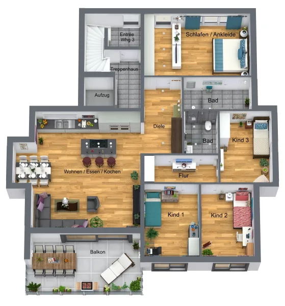 Grundriss mit Treppenhaus (in 3d)