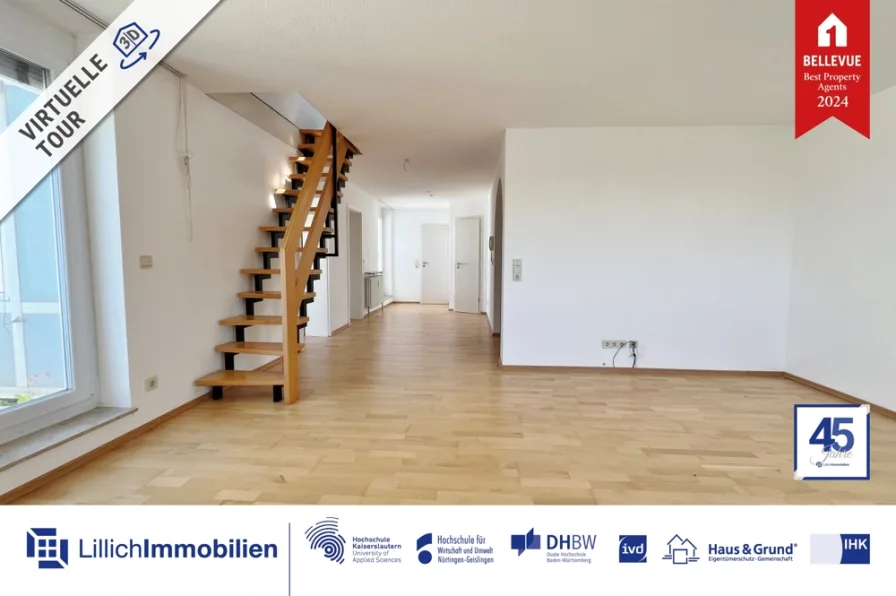 Ohne Käuferprovision!  - Wohnung kaufen in Kornwestheim - Raumwunder: 2+1-Zimmer-Maisonettewohnung mit 2x Dachterrasse und TG-Stellpl. - ohne Käuferprovision!