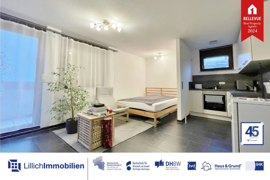  - Wohnung mieten in Kornwestheim - Stilvolles Wohnen in Kornwestheim: Traumhafte 1-Zimmerwohnung mit Sonnenbalkon und Tiefgarage!