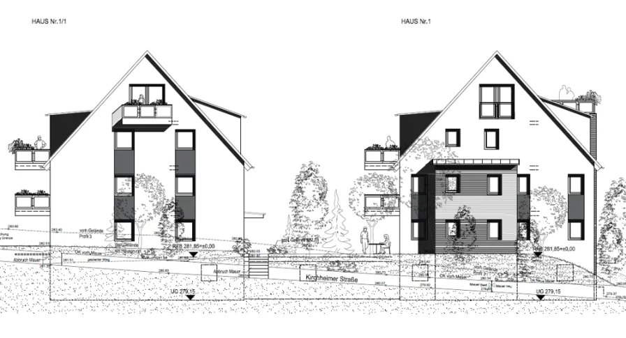 Ansicht Süd-Ost Haus 1 und 1-1