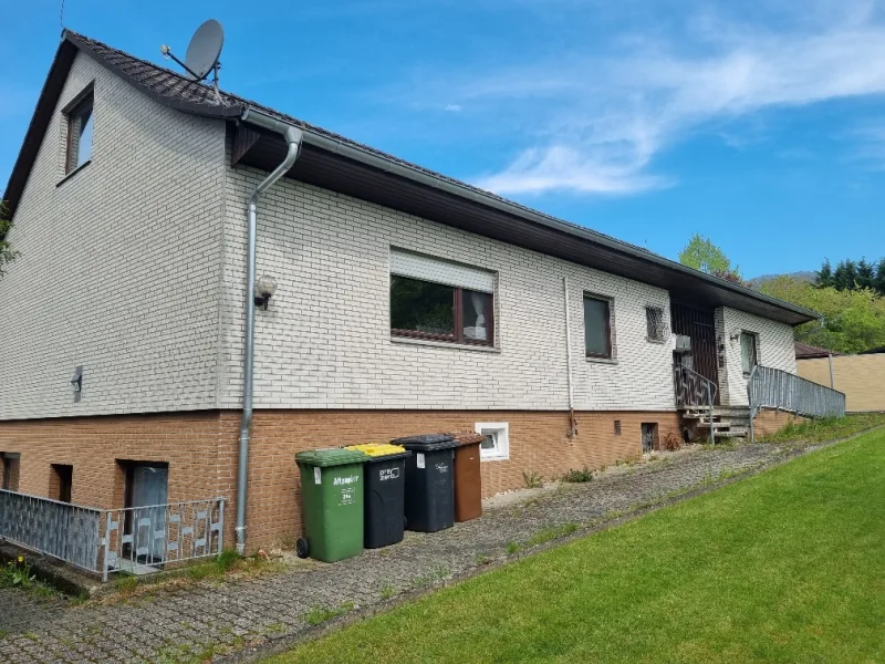 Ansicht Hauseingang - Haus kaufen in Schauenburg / Elgershausen - Preisreduzierung!!! Zweifamilienhaus mit Einliegerwohnung und parkähnlichen Grundstück