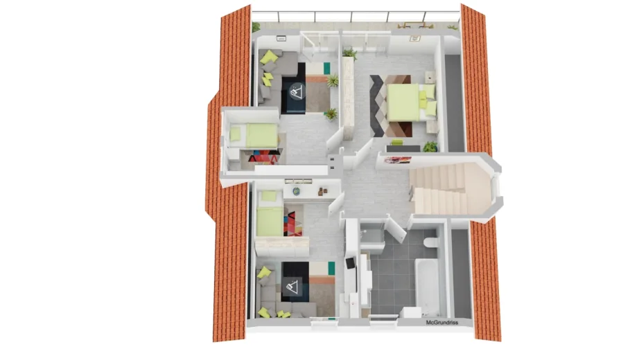 Visualisierter Grundriss Obergeschoss