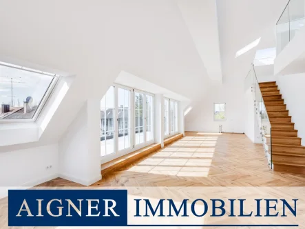 Wohnzimmer - Wohnung kaufen in München - AIGNER - Penthouse-Perfektion: Juwel im zeitlos eleganten Stil mit exklusiver Ausstattung